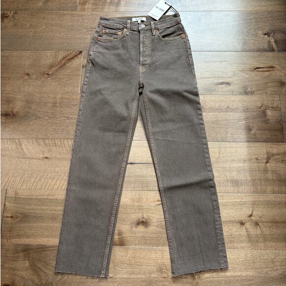 Redone Women's 70s Ultra High-Rise Stove Pipe Jeans size 24 Washed Chocolate NWT - Picture 1 of 6